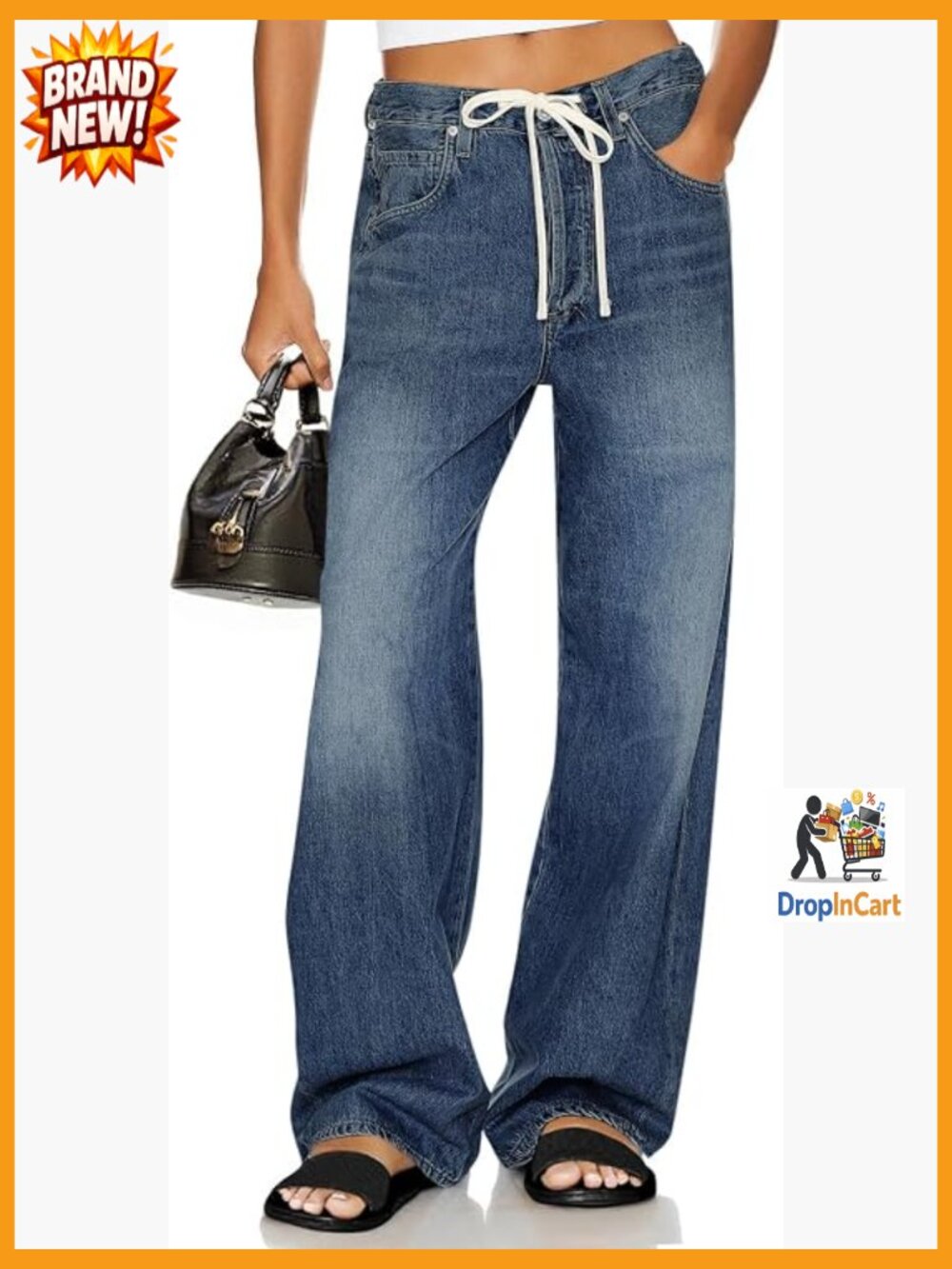 Wide Leg Jeans Drawstring High Waisted Baggy Straight Leg Trendy Boyfriend